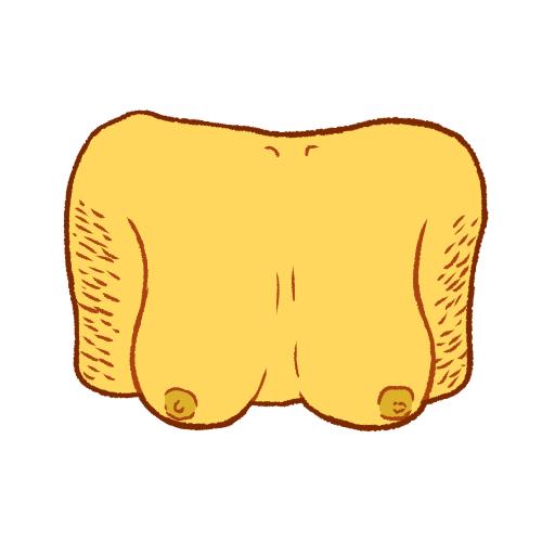 an emoji yellow chest with breasts and light brown arm hair.